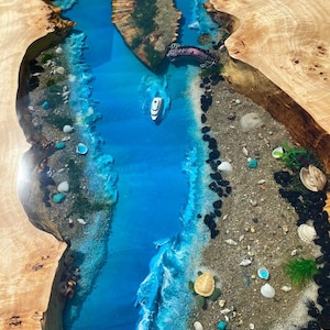 Ozeantisch, Epoxy-Esstisch, maßgefertigter 115" x 48" Pappelholz Ozean Aquarium Thementisch, Epoxy Flusstisch, Sonderanfertigung für Gul1