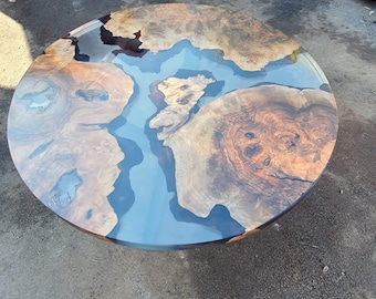 Round Dining Table, Epoxy Dining Table, Epoxy Resin Table, Custom 42” Diameter Round Table, Walnut Wood Table, Clear Epoxy Dining Table