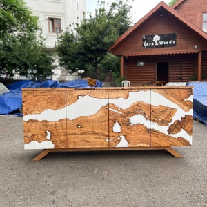 Made to Order Custom Credenza, 72” x 20” x 32” Olive Wood White Epoxy Resin Credenza, Olive Epoxy Credenza, Epoxy Buffet for Marlene bild 1