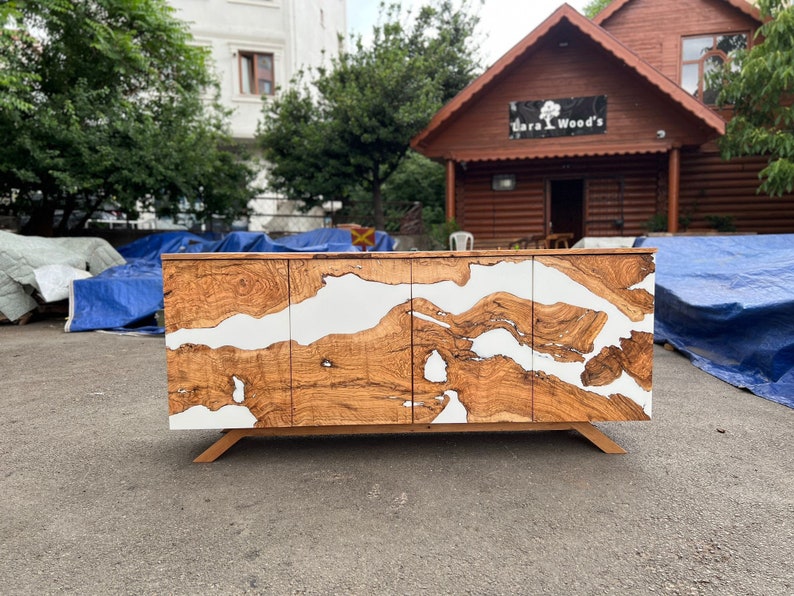 Made to Order Custom Credenza, 72” x 20” x 32” Olive Wood White Epoxy Resin Credenza, Olive Epoxy Credenza, Epoxy Buffet for Marlene bild 1