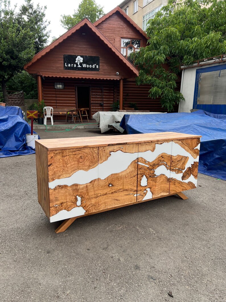 Made to Order Custom Credenza, 72” x 20” x 32” Olive Wood White Epoxy Resin Credenza, Olive Epoxy Credenza, Epoxy Buffet for Marlene bild 3