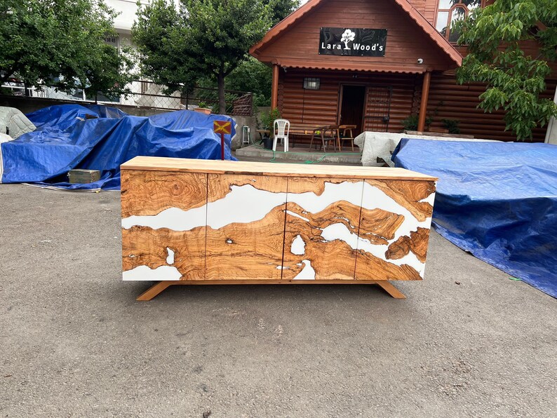 Made to Order Custom Credenza, 72” x 20” x 32” Olive Wood White Epoxy Resin Credenza, Olive Epoxy Credenza, Epoxy Buffet for Marlene bild 6
