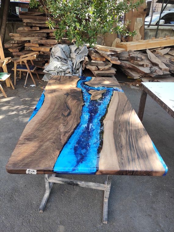 Live edge Clear Epoxy Table made from olive wood | Iron's Custom Wood