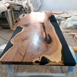 Walnut Dining Table, Custom Black Epoxy Table, Black Epoxy Dining Table, Custom 72” x 30” Walnut River Table, Custom Order for Stephen