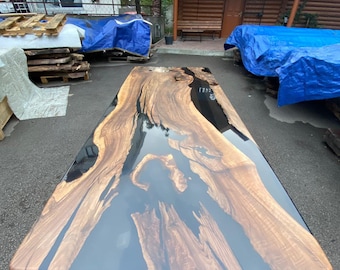 Exquisite Epoxy Creations: Handcrafted Custom Tables for Your Unique Space! Custom 98” x 42” Walnut Dining Table Order for Noel