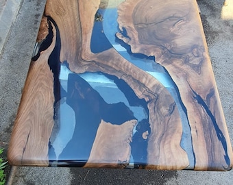 Epoxy Dining Table,Custom 65” x 32” Walnut Table, Epoxy River Table, Live Edge Table, Wooden Table, Custom  Order for Spencer