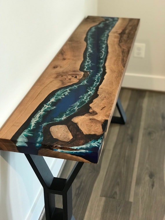 Custom Order Natural Walnut White Epoxy Table live Edge River