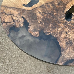 Epoxy Dining Table, Epoxy Resin Table, Custom 48 Diameter Round Walnut Wood Smokey Gray Epoxy Table Order for Sonia image 9