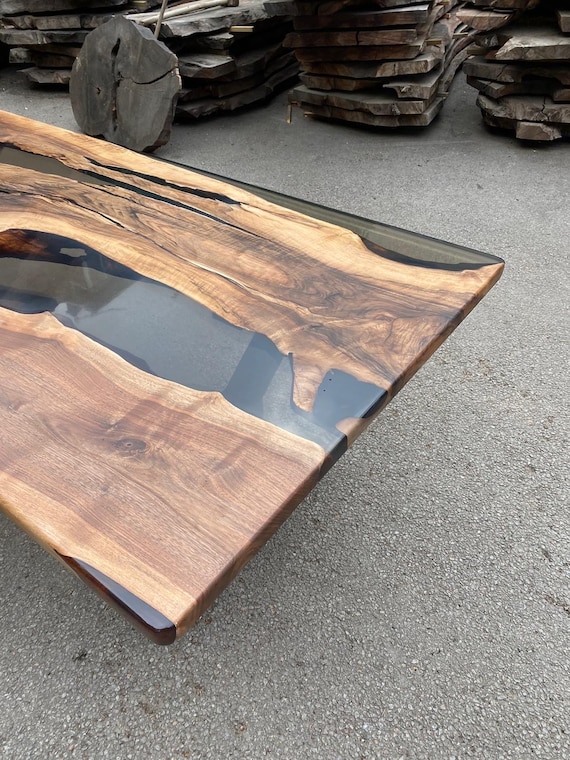 Epoxy Table, Epoxy Dining Table, Walnut Epoxy River Table, Custom 84 X 42  Walnut Black Epoxy River Table Order for Garrett 