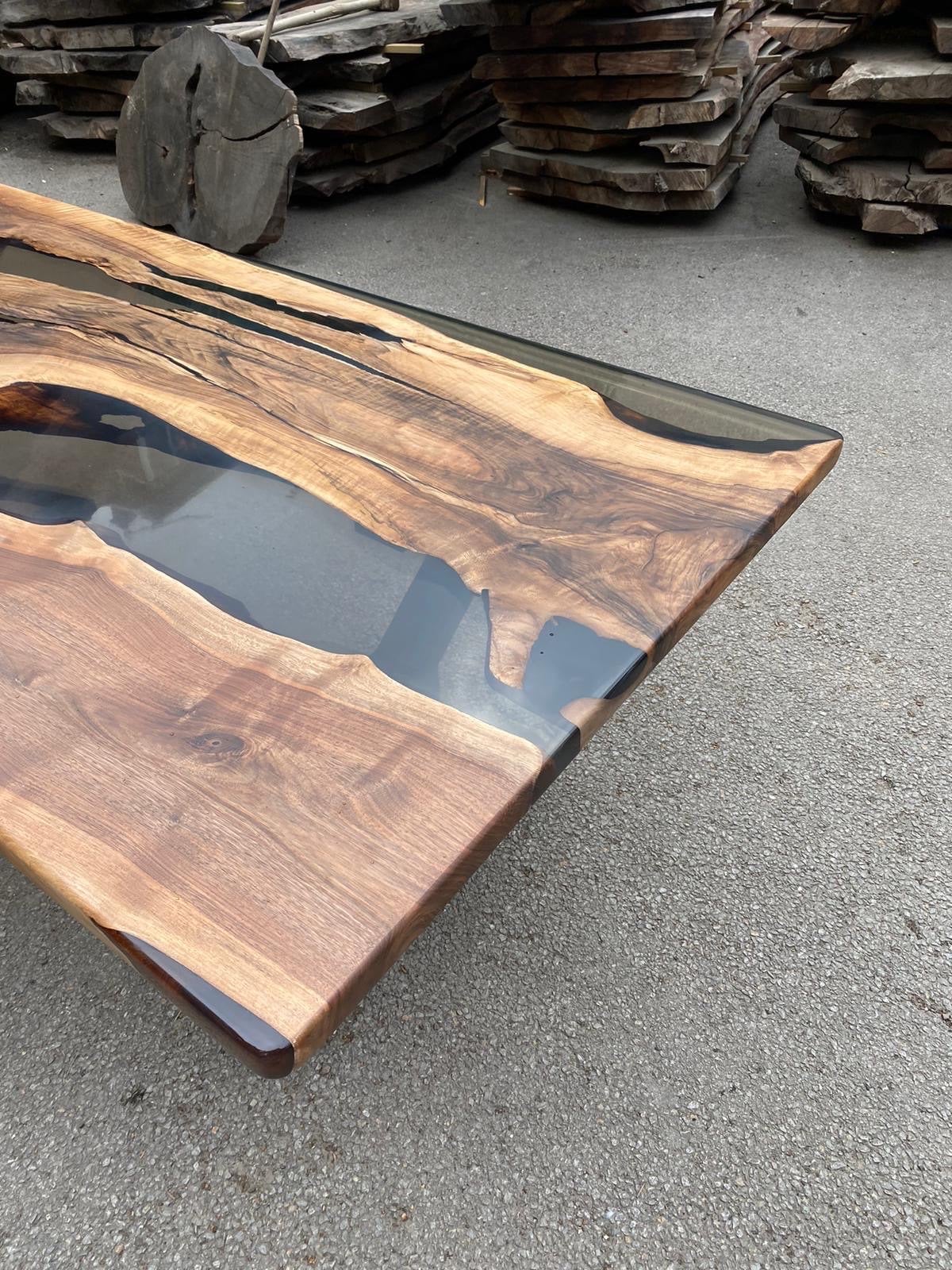 Live Edge Table, Epoxy Dining Table, Epoxy Resin Table, Custom 75” x 40”  Walnut Smokey Gray Table, River Dining Table Order for Marie S