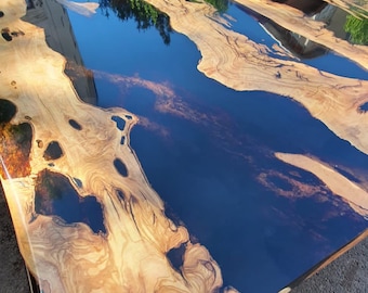 Olive Wood Table, Olive Wood Epoxy Table, Custom 60” x 50” Olive Wood Black Epoxy Table, Epoxy River Table, Custom Order for Anoush