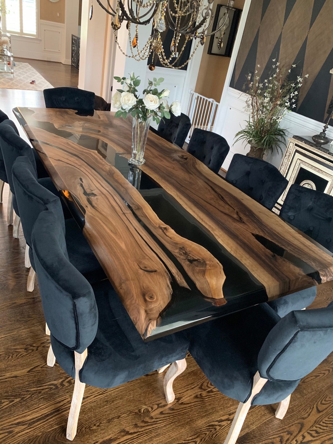 Epoxy Table, Epoxy Dining Table, Walnut Epoxy River Table, Custom 100 X