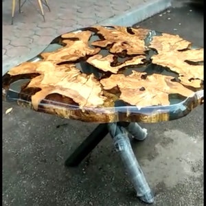 Olive Wood Epoxy Table, Custom 40” Diameter Round Table, Olive Wood Table, Clear Epoxy Dining Table, Live Edge Table, Custom  Order for Lee
