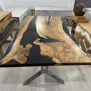 Live Edge Table, River Table, Custom 96” x 48” Walnut Black Table, Epoxy River Dining Table, Custom Order for Steve 3