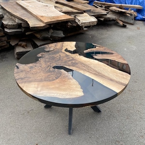 Epoxy Dining Table, Epoxy Resin Table, Custom 48 Diameter Round Walnut Wood Smokey Gray Epoxy Table Order for Sonia image 2