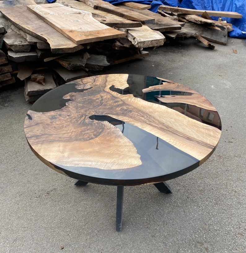 Epoxy Dining Table, Epoxy Resin Table, Custom 48 Diameter Round Walnut Wood Smokey Gray Epoxy Table Order for Sonia image 2