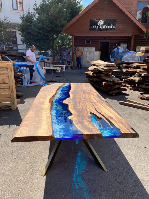 Epoxy Resin Table, Handmade Epoxy Table, Custom 90 X 42 Walnut Wood Deep  Blue and Turquoise, White Waves Epoxy Table, for Kelly Bark2 -  Norway