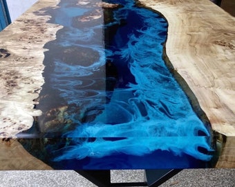 Made to Order Custom Table, Deep Sea Blue River Epoxy Table, Custom Walnut Epoxy Table, Resin Blue Epoxy, River Dining Table, Epoxy Table