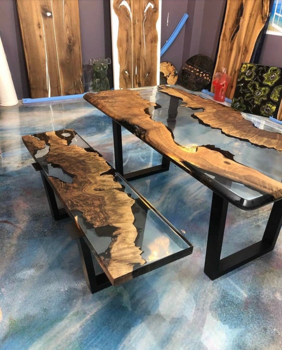 Special Ultra Clear Epoxy Table, Live Edge Epoxy Resin Table by