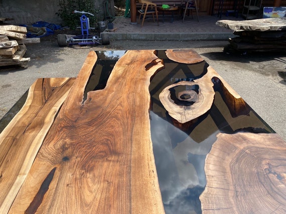 Walnut Epoxy Dining Table, Custom 84” X 44” Walnut Smokey Gray