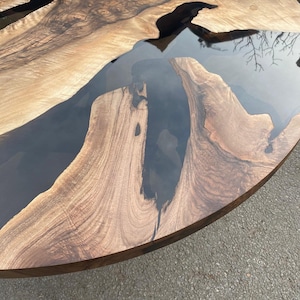 Epoxy Dining Table, Epoxy Resin Table, Custom 48 Diameter Round Walnut Wood Smokey Gray Epoxy Table Order for Sonia image 3