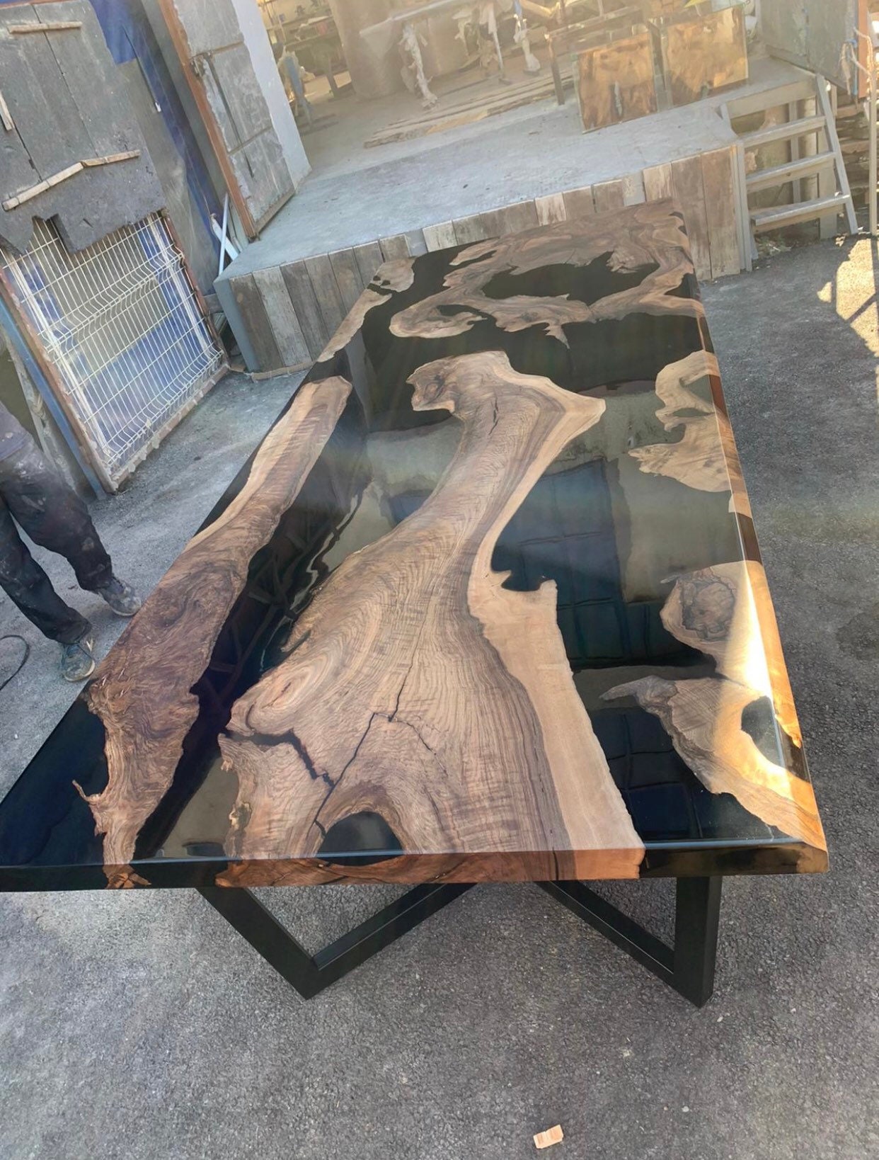 Black Rivers Walnut Coffee and Dining Epoxy Table – Ories Wood