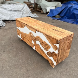 Made to Order Custom Credenza, 72” x 20” x 32” Olive Wood White Epoxy Resin Credenza, Olive Epoxy Credenza, Epoxy Buffet for Marlene bild 5