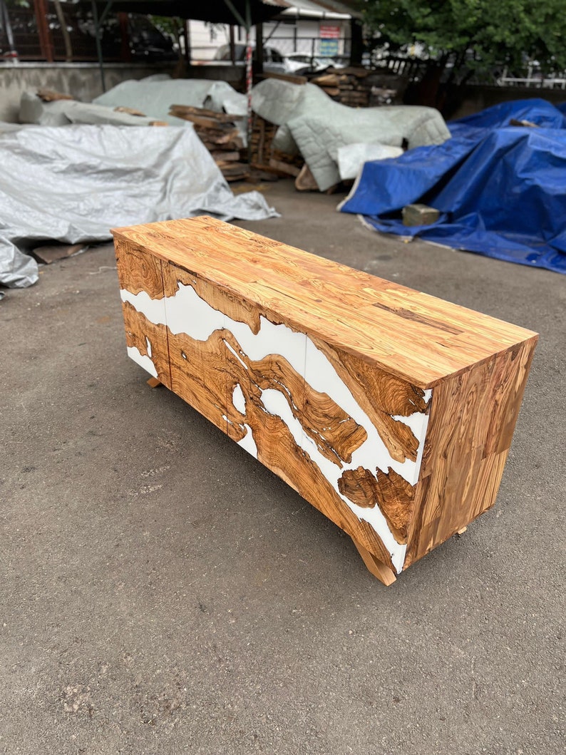Made to Order Custom Credenza, 72” x 20” x 32” Olive Wood White Epoxy Resin Credenza, Olive Epoxy Credenza, Epoxy Buffet for Marlene bild 5