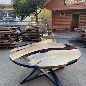 Epoxy Table, Epoxy Dining Table, Custom 72&quot; Round  Walnut Wood Black Epoxy Table Order for Ian