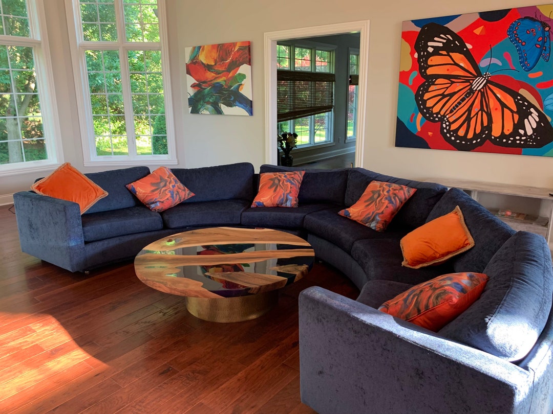 Epoxy Coffee Table, Epoxy Coffee Table, Custom 48 Diameter Round Walnut