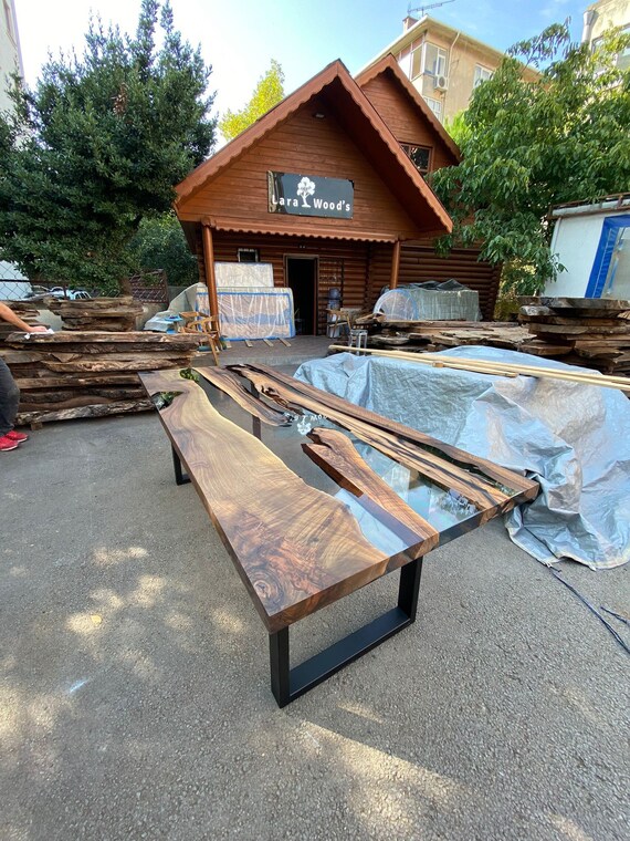Walnut Dining Table, Custom 96” X 39.5” Walnut Wood Table, Clear