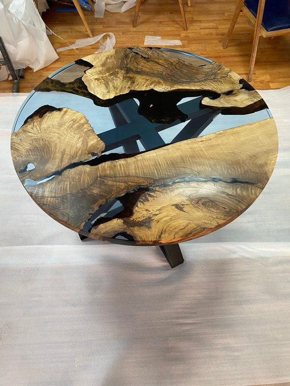 Round Dining Table Custom 48 Round Walnut Transparent Light Sky