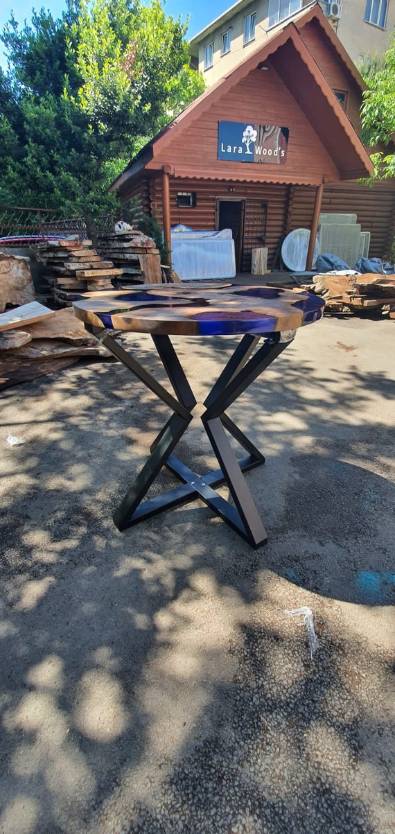 Epoxy Coffee Table, Epoxy Resin Table, Custom 45 Diameter Round Table,  Walnut Wood Metallic Gray Table, Epoxy Table, Order for Matt M. 