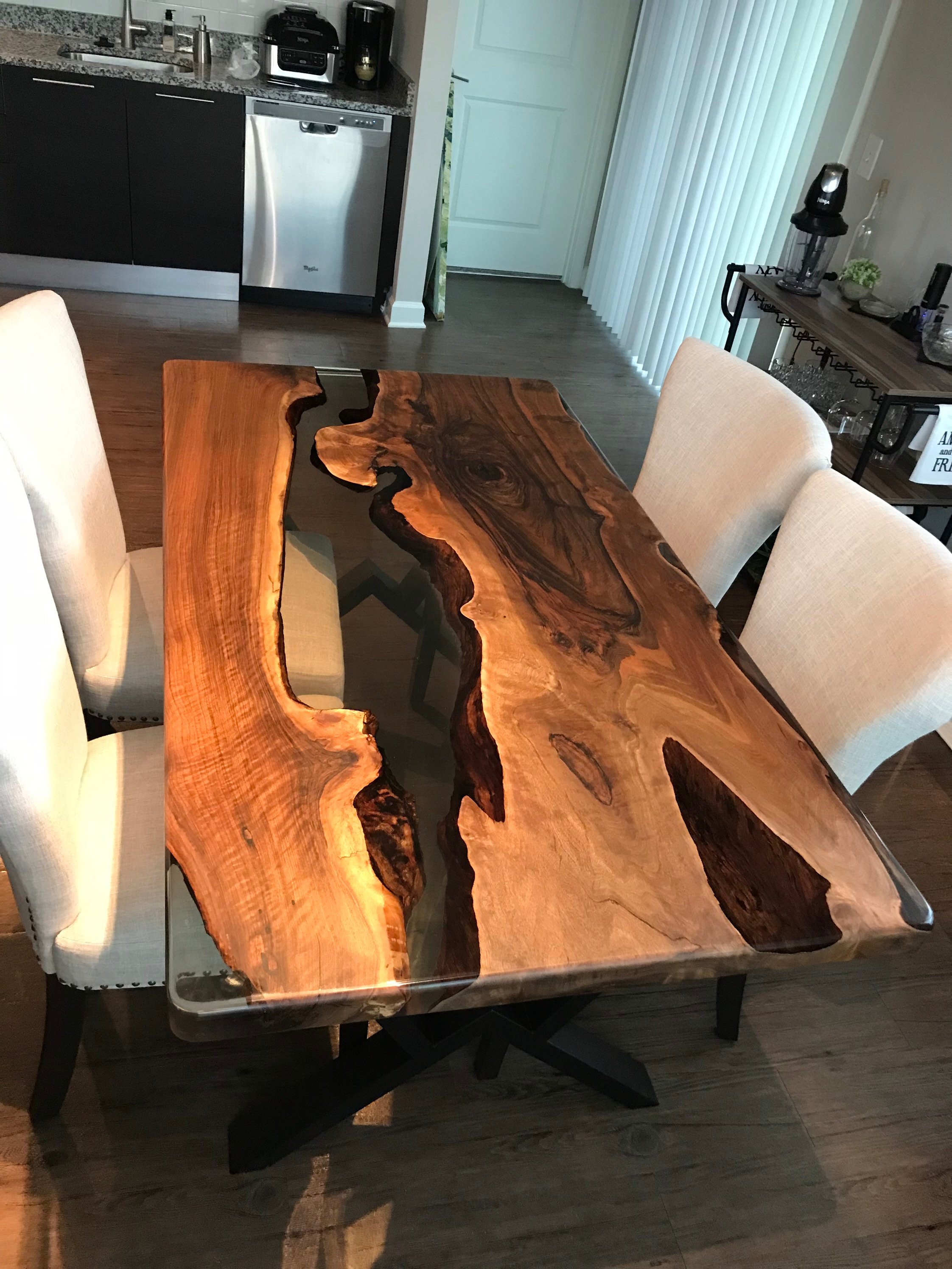 Live Edge Epoxy River Dining Table with Black Epoxy - KC Custom