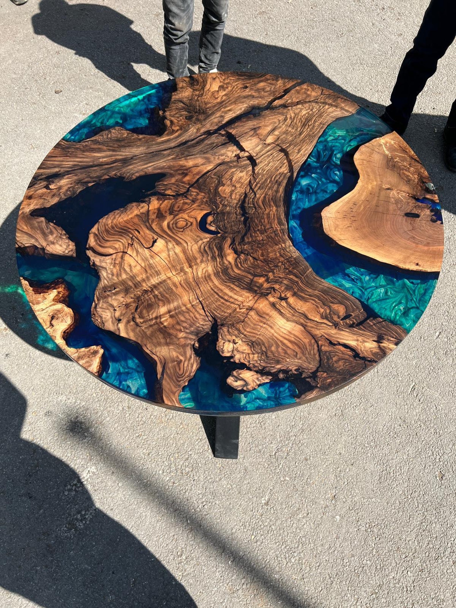 Round Dining Table, Custom 40” Round Walnut Blue Table, Turquoise ...