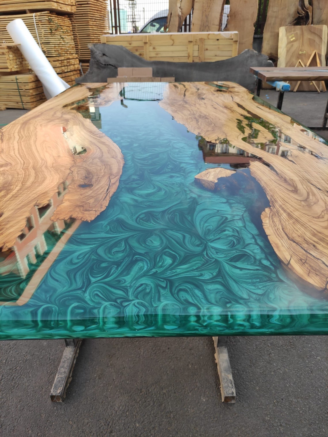 Epoxy Resin Desk Custom 84 X 42 Olive Emerald Green Epoxy Etsy