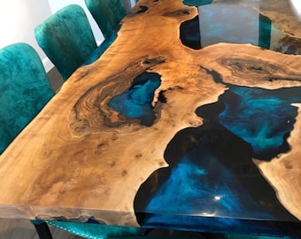 Walnut Dining Table, Custom 84” x 42” Walnut Blue, Turquoise, Green Table, Epoxy Dining Table, Wooden Table, River Table, Custom for Amber