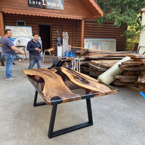 Live Edge Table, Clear Epoxy Table, Custom 75” x 42” Walnut Smokey Gray Table, Epoxy River Table, Epoxy Resin Table,  Order for Angela E
