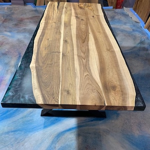 Handmade Epoxy Table, Custom 87&quot; x 36&quot; Natural Walnut Epoxy Table, Epoxy Dining Table, Blue Epoxy Resin Walnut Table, Luxury Dining Table
