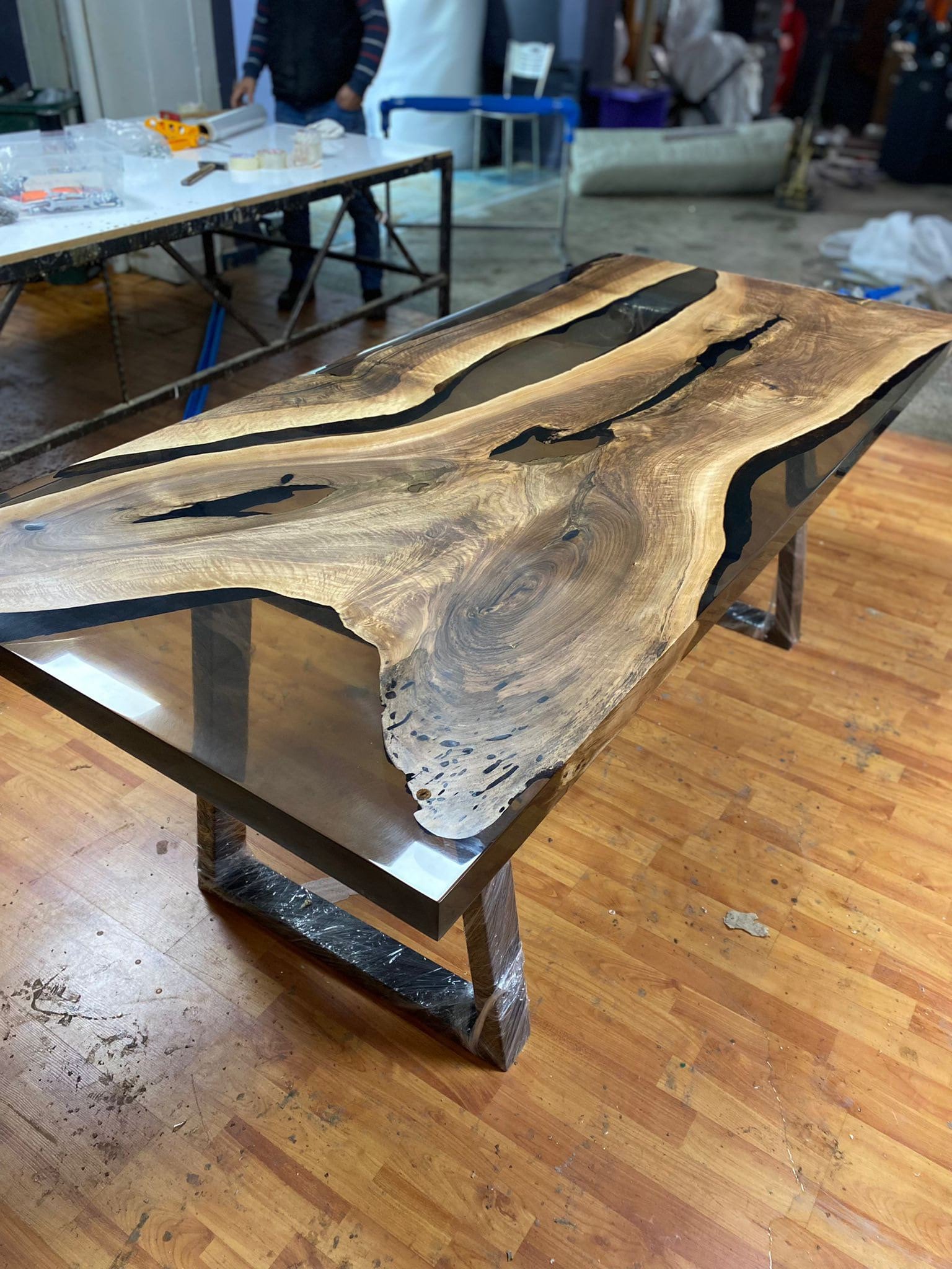 Epoxy Table, Epoxy Dining Table, Walnut Epoxy River Table, Custom 84 X 42  Walnut Black Epoxy River Table Order for Garrett 