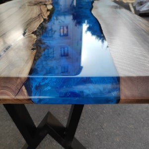 Epoxy Table, Epoxy Dining Table, Walnut Epoxy River Table, Custom 72” x 30” Walnut Blue Epoxy River Dining Table Order for Clinton