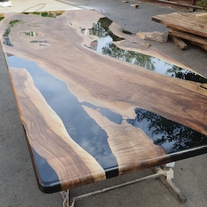 Custom Epoxy Resin Table, 108” x 48” Walnut Black Epoxy Table, Epoxy Dining Table, Live Edge Table, Custom Order for Lance