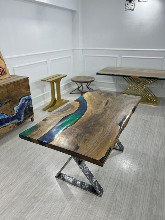 Epoxy Coffee Table, Epoxy Resin Table, Custom 45 Diameter Round Table,  Walnut Wood Metallic Gray Table, Epoxy Table, Order for Matt M. 