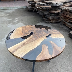 Epoxy Dining Table, Epoxy Resin Table, Custom 48 Diameter Round Walnut Wood Smokey Gray Epoxy Table Order for Sonia image 6