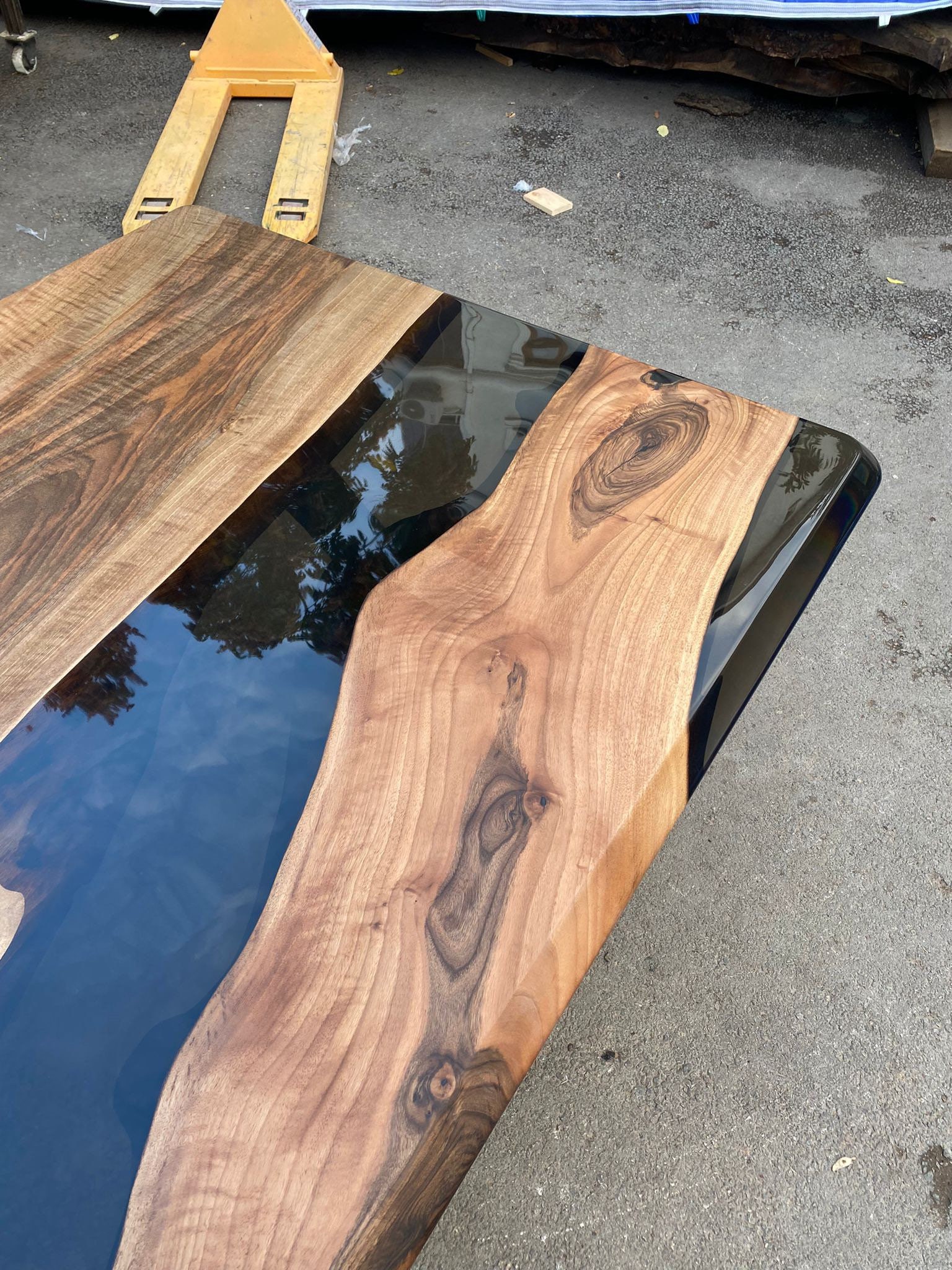 Maple and black walnut river table (black Mica powder in resin