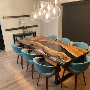 Live Edge Table, Epoxy Dining Table, Epoxy Resin Table, Custom 82&quot; x 38&quot; Walnut Table, Clear Epoxy Resin Table, Custom Table for Collin