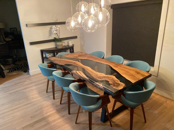 Custom Ocean Table, Epoxy Resin Table, Epoxy Dining Table, Live edge Walnut  Table