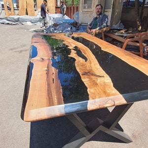 Walnut Dining Table, Custom 72” x 36” Wood Black Table, Epoxy Dining Table, Live Edge Table, Custom Order Nick P