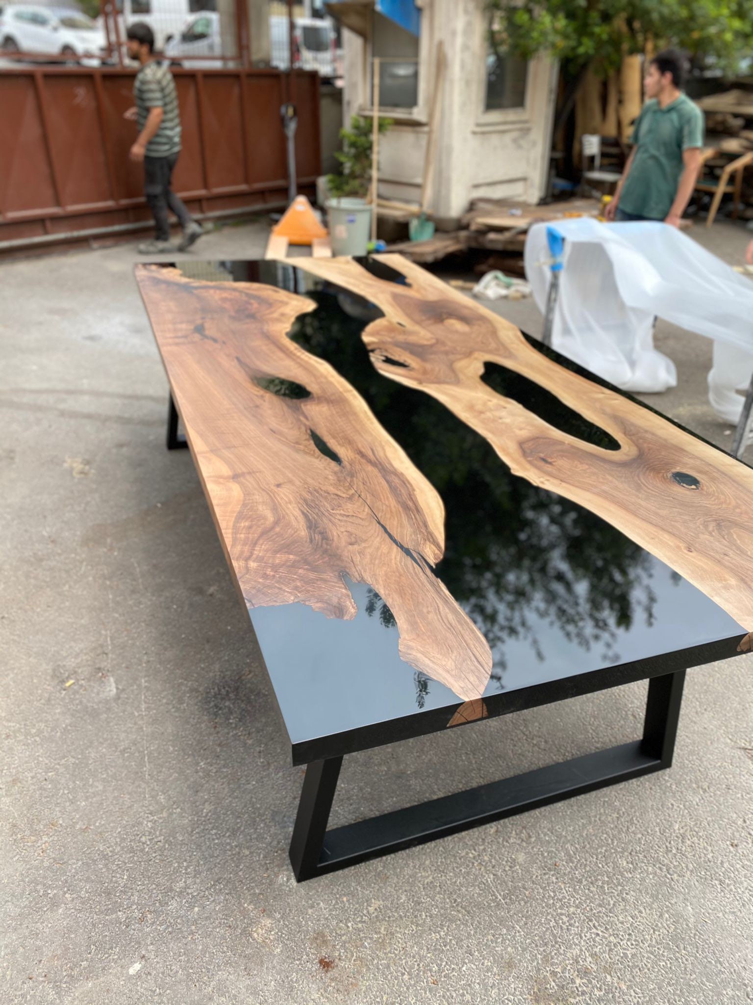 Wood and 2024 black epoxy table