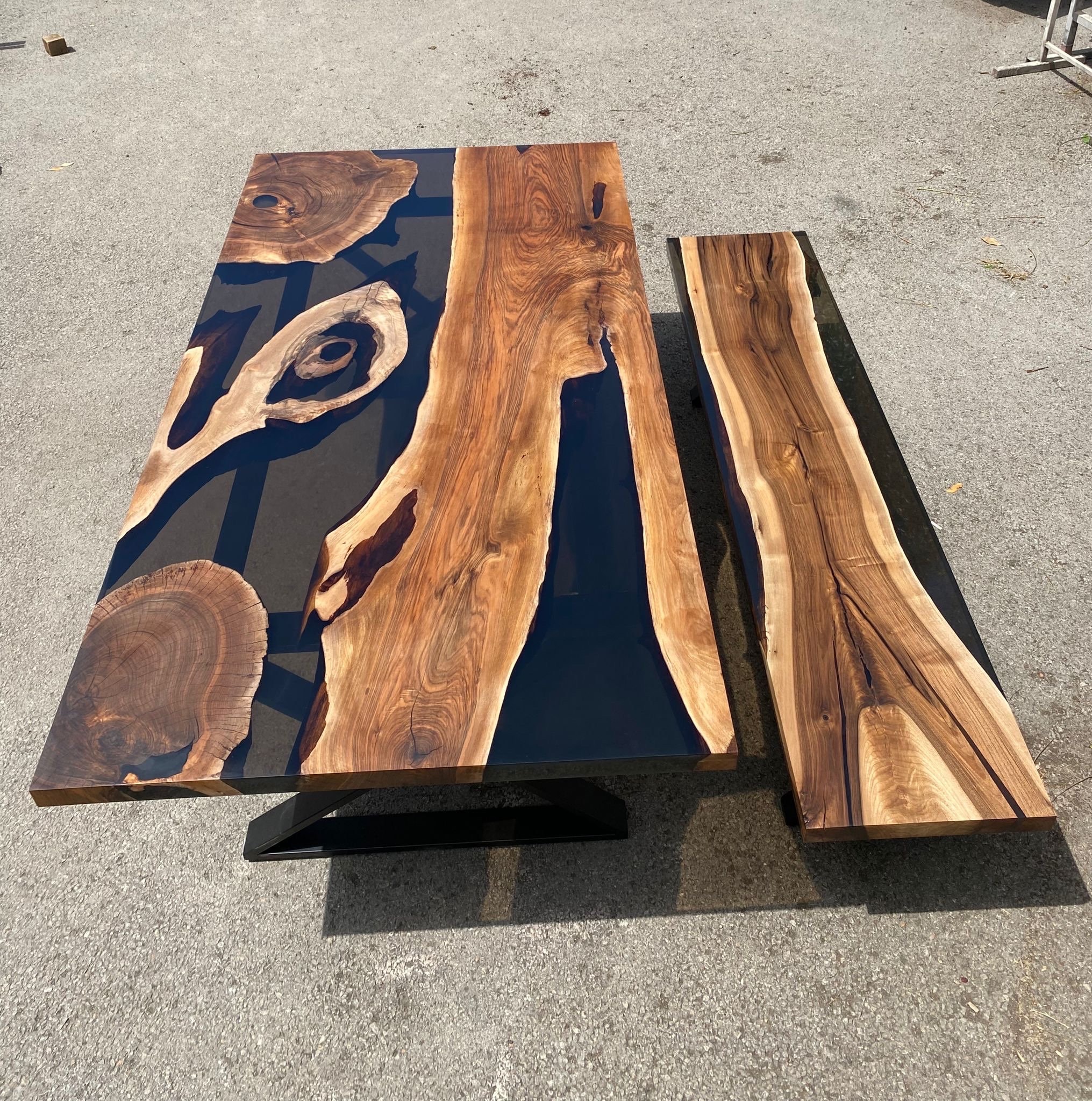 Walnut Epoxy Dining Table, Custom 84” X 44” Walnut Smokey Gray